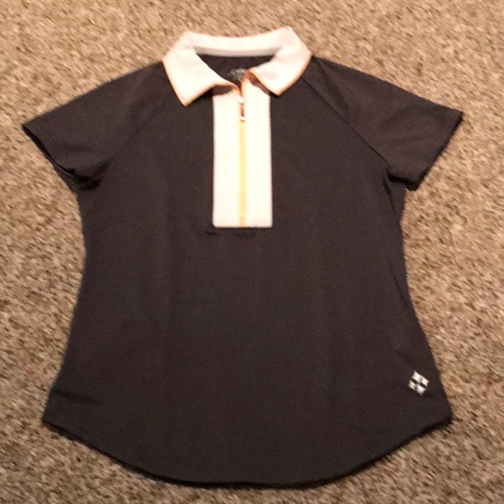 Jofit golf top. Gray with white & yellow trim. Size S